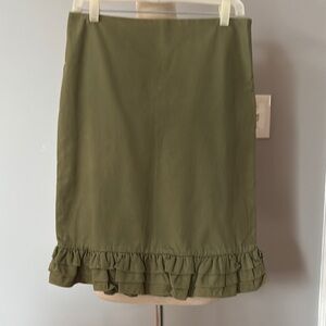 Anthropologie Green Pencil Skirt with Ruffled Hem
